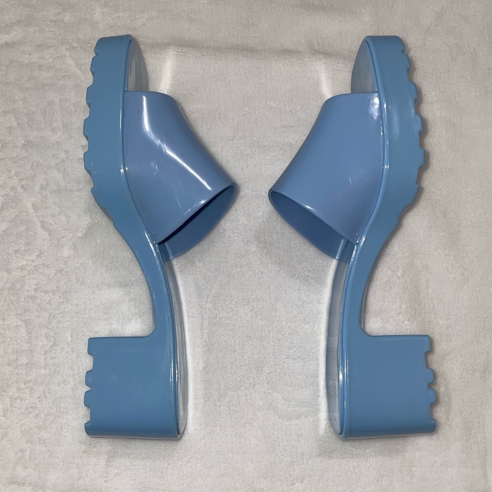 BNWOT Sz 9 Blue Heels Low Ardene Plastic Cute Slide Sandals Solid Stylish Mule - Picture 4 of 6